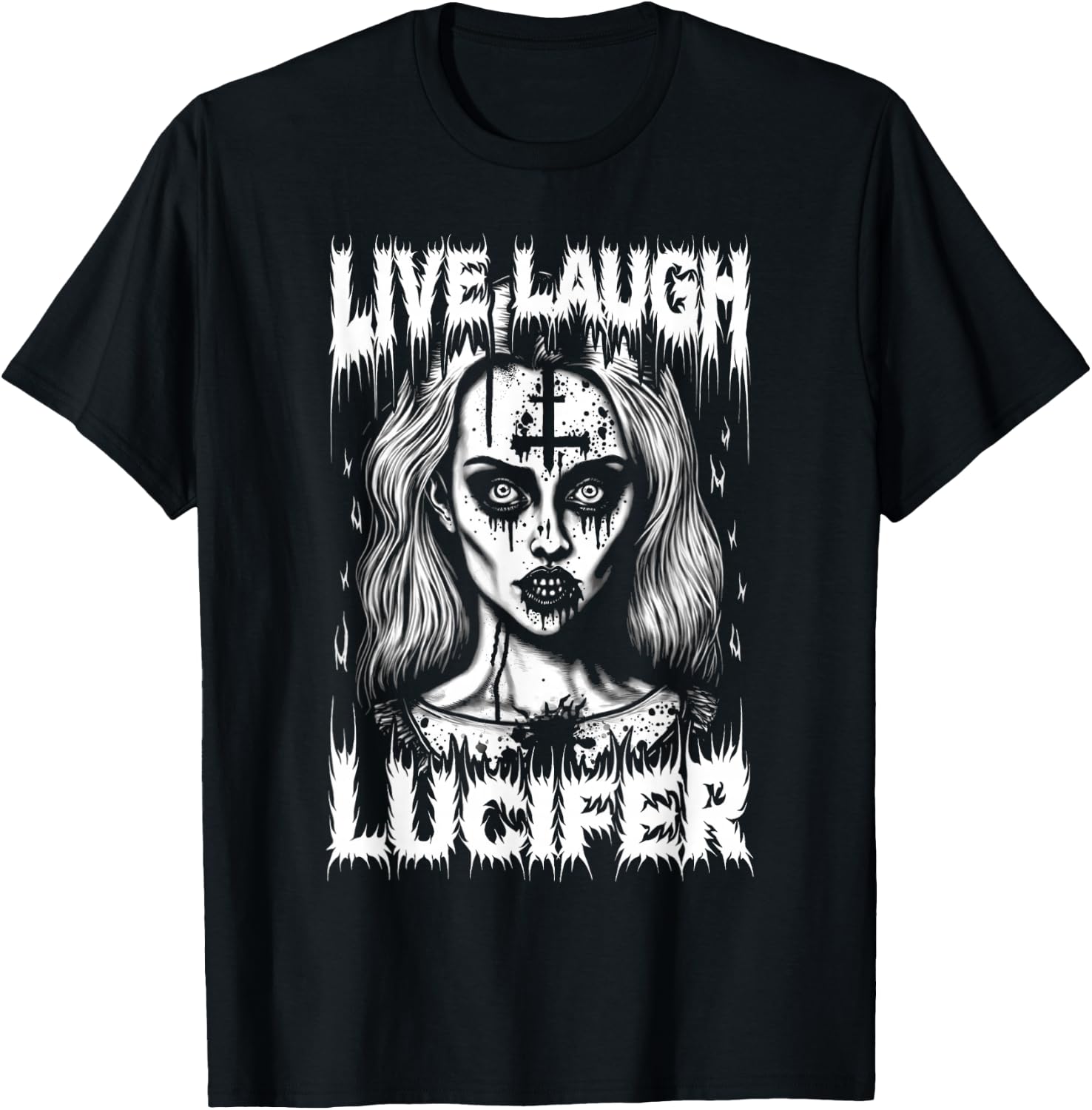 Live Laugh Lucifer Satanic Goth Woman In Demonic Makeup T-Shirt