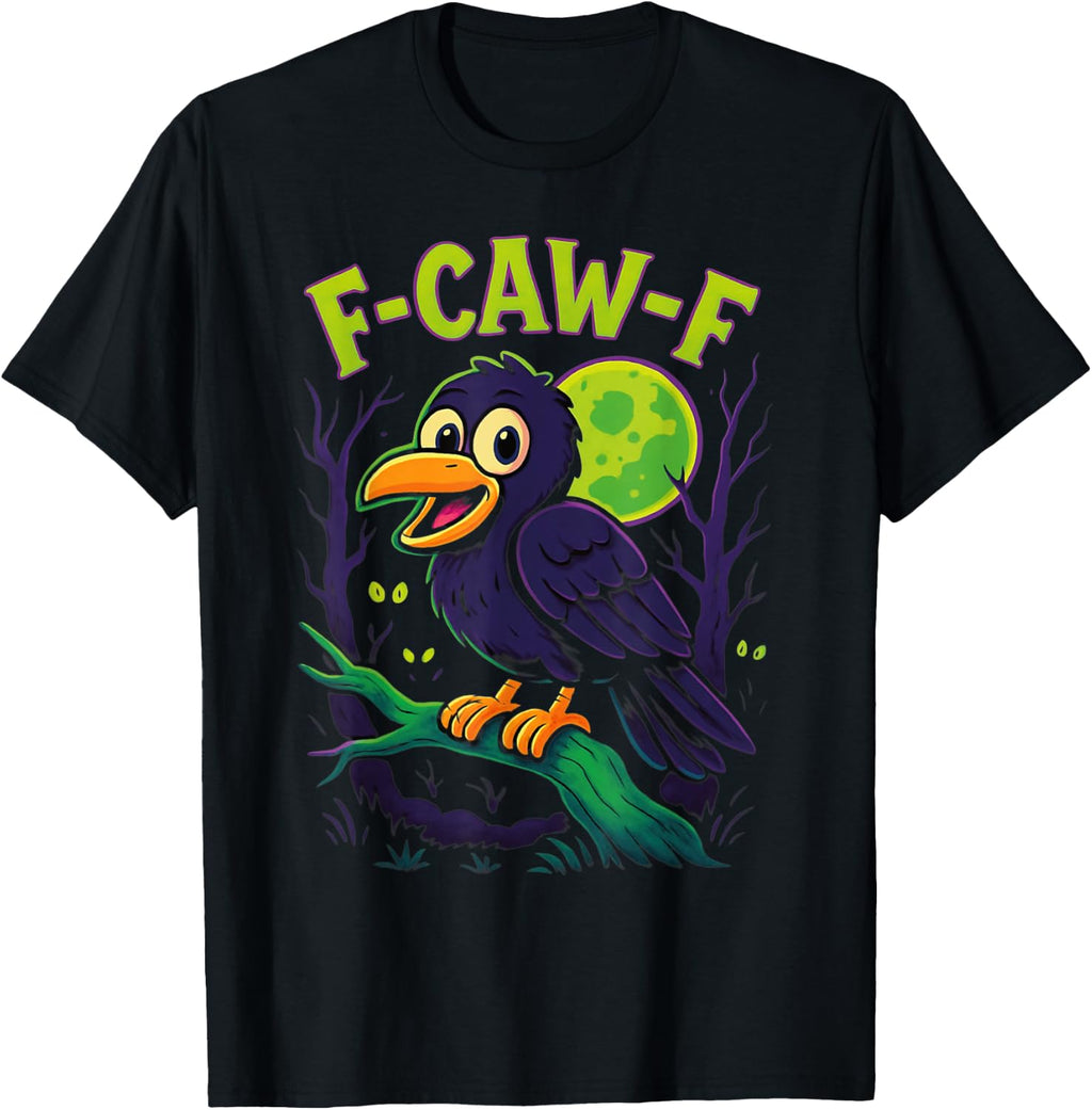 F-Caw-F Black Crow Bird Vintage Moon Goth Halloween F-Caw-F T-Shirt