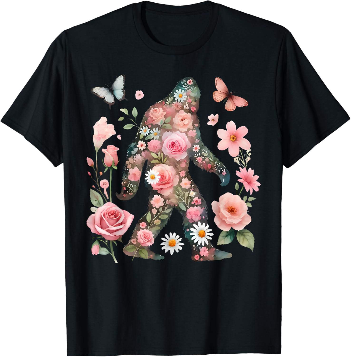 Floral Bigfoot Vintage Colorful Flowers Sasquatch Lover T-Shirt
