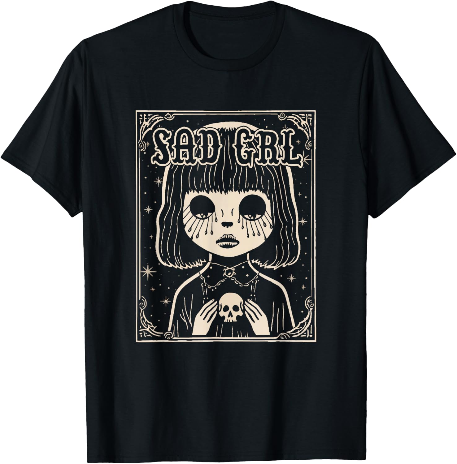 Spooky Sad Grl With Adorable Little Skull T-Shirt