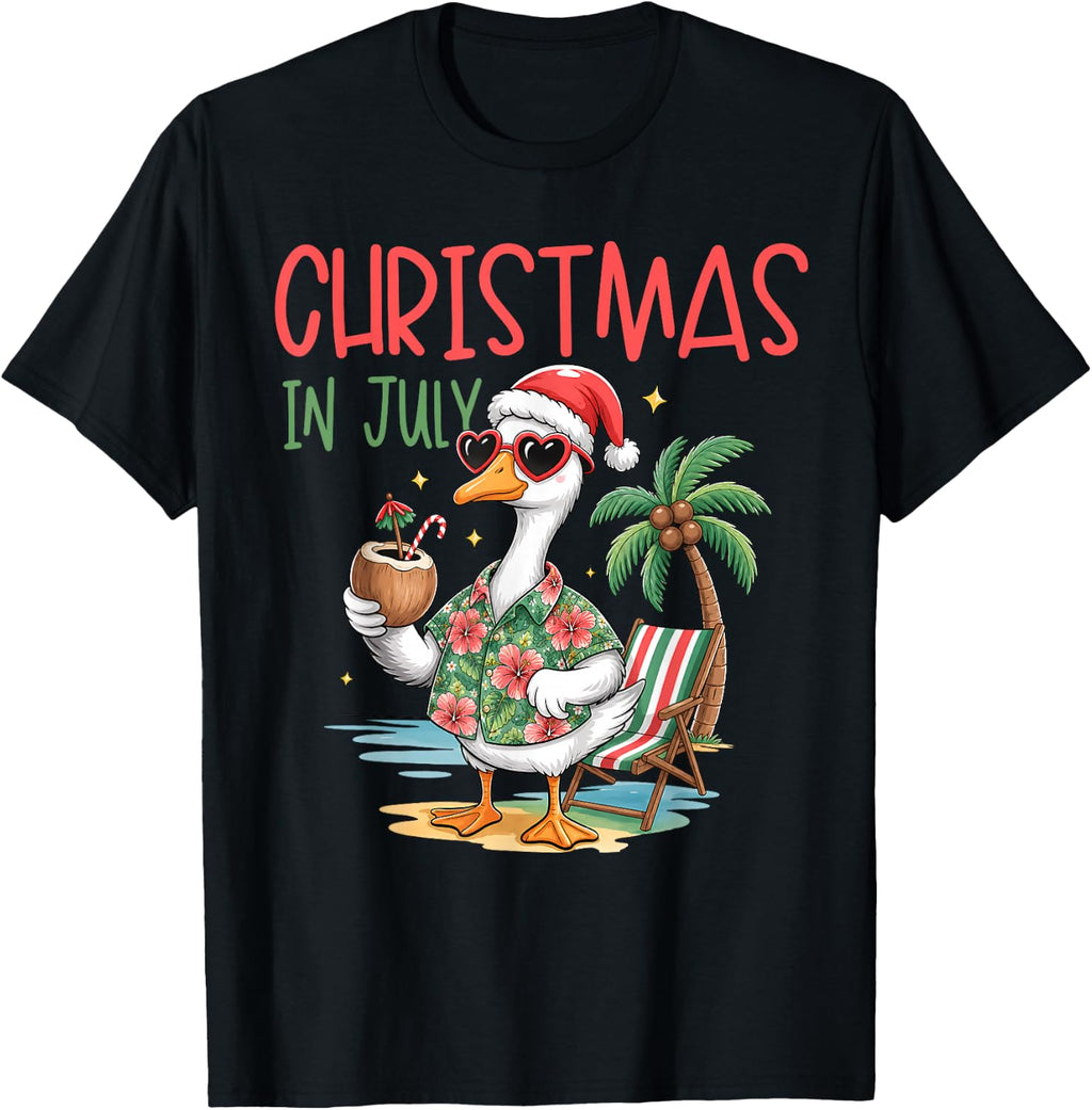 Christmas in July Silly Goose Palm Tree Beach Summer Hawaii T-Shirt