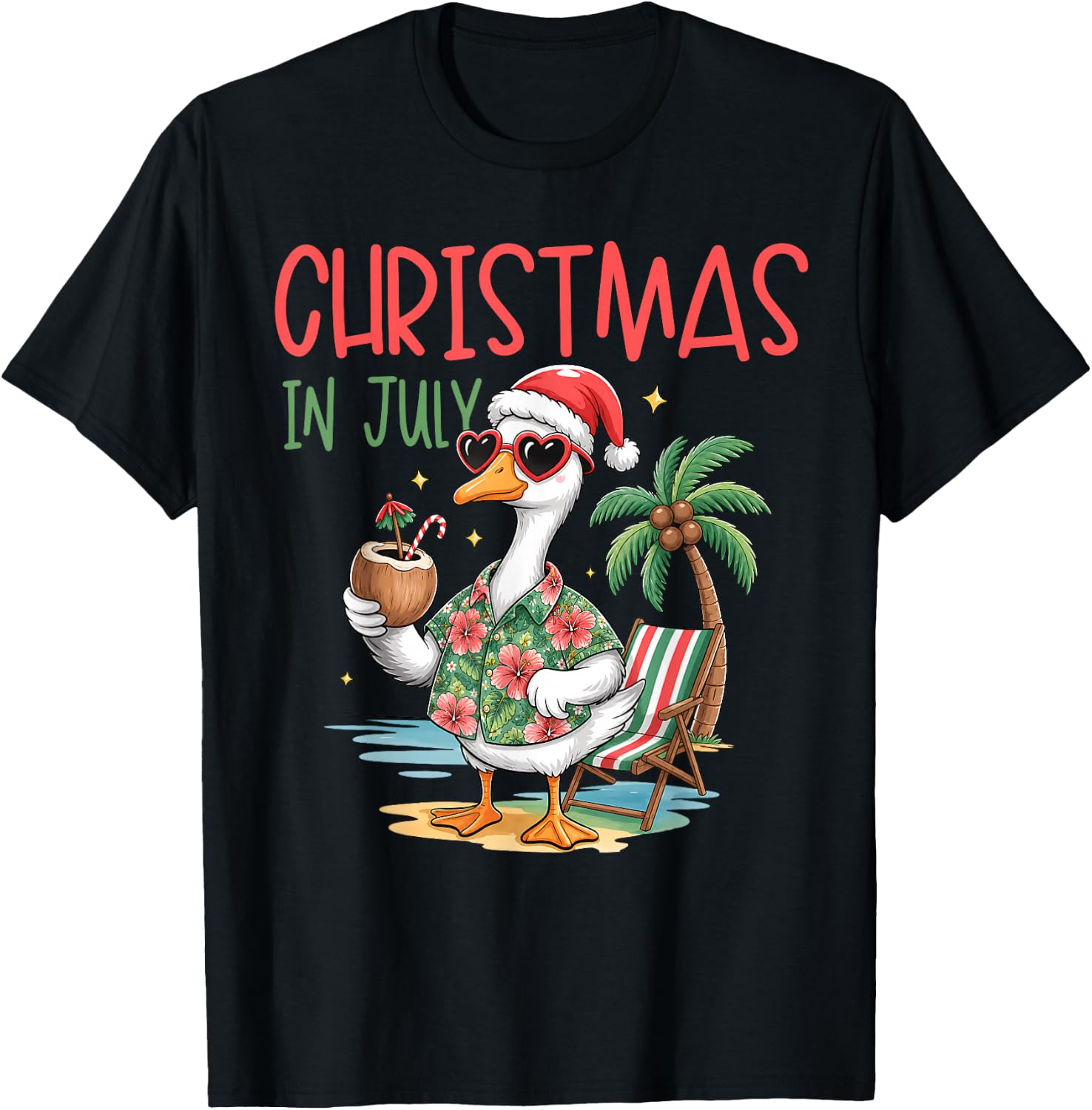 Christmas in July Silly Goose Palm Tree Beach Summer Hawaii T-Shirt