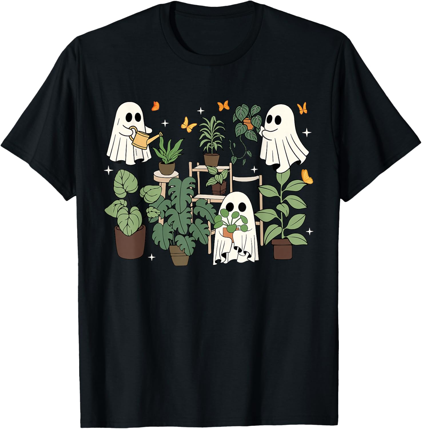 Ghost Plant Lady Retro Halloween Plants Spooky Mom Women T-Shirt