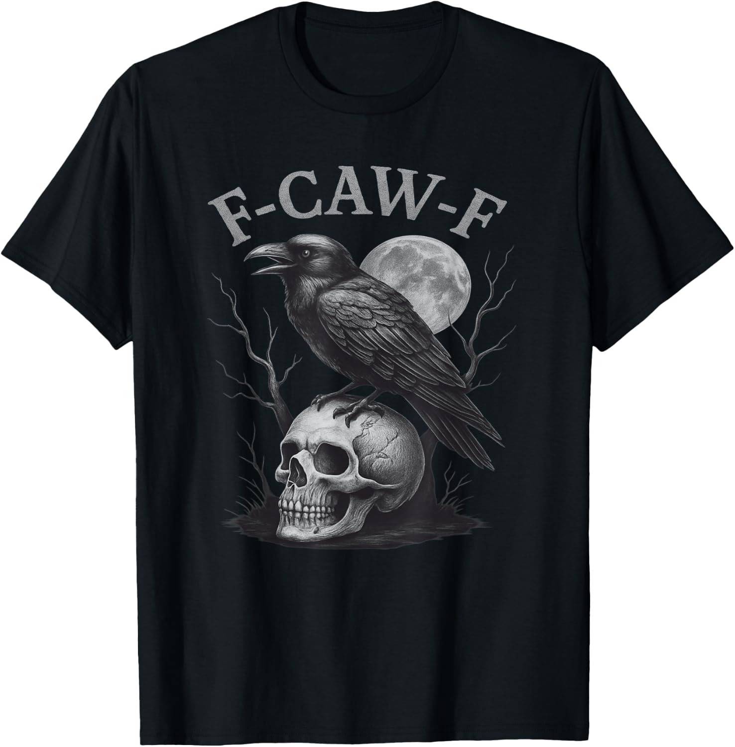 F-Caw-F Black Crow Bird Retro Vintage Gothic Moon F-Caw-F T-Shirt
