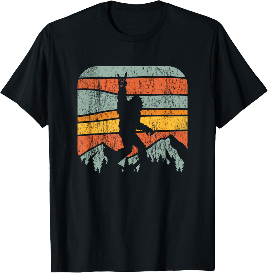 Bigfoot Rock and Roll Retro Mountain Sunset Sasquatch Gift T-Shirt