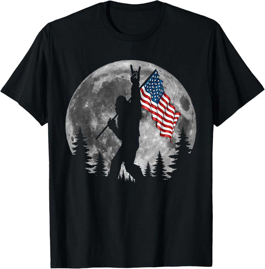 Bigfoot American Flag Sasquatch Patriotic 4th of July T-Shirt