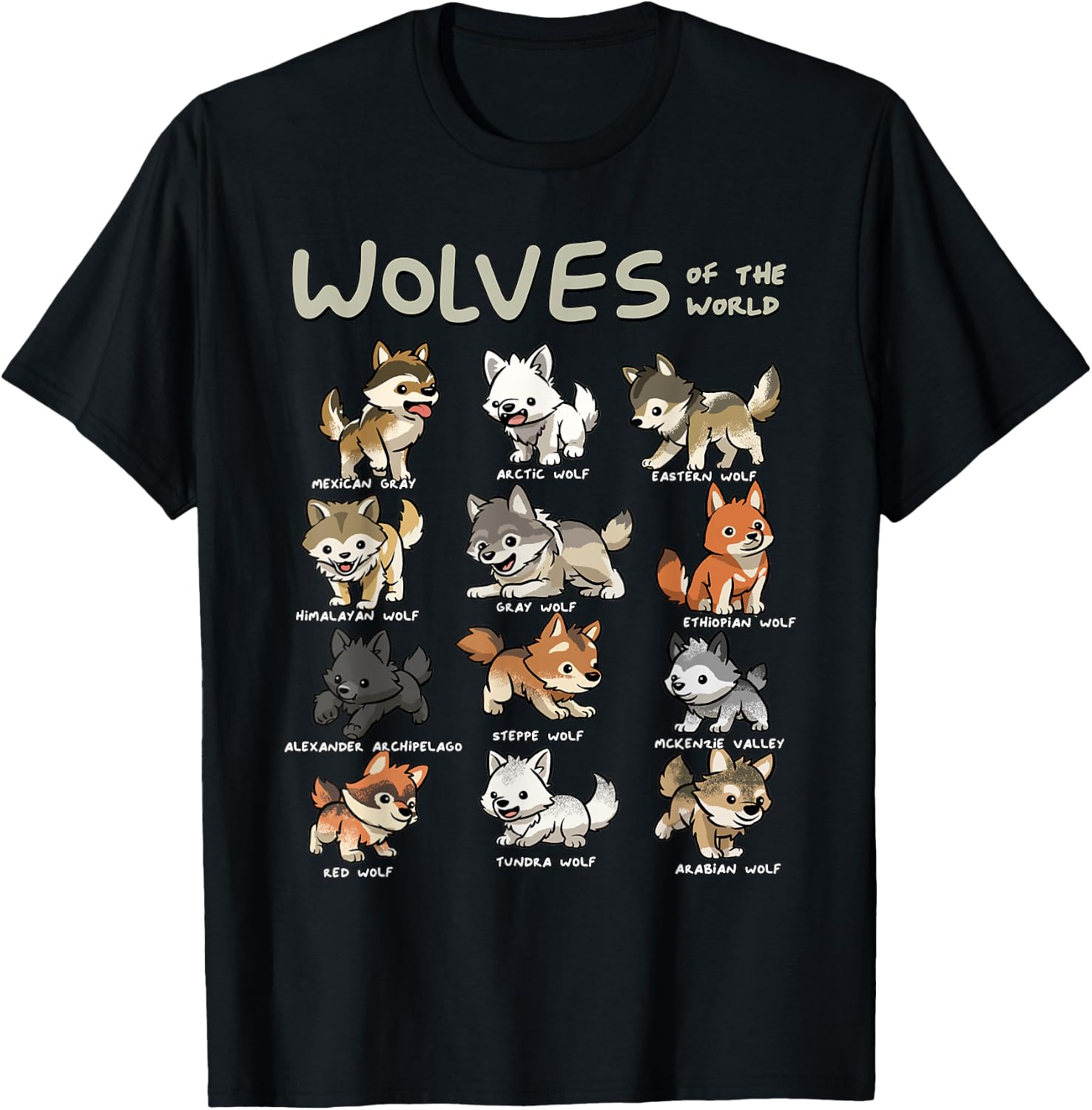 Chibi Wolf Wolves Animals of The World Wolf Lover T-Shirt