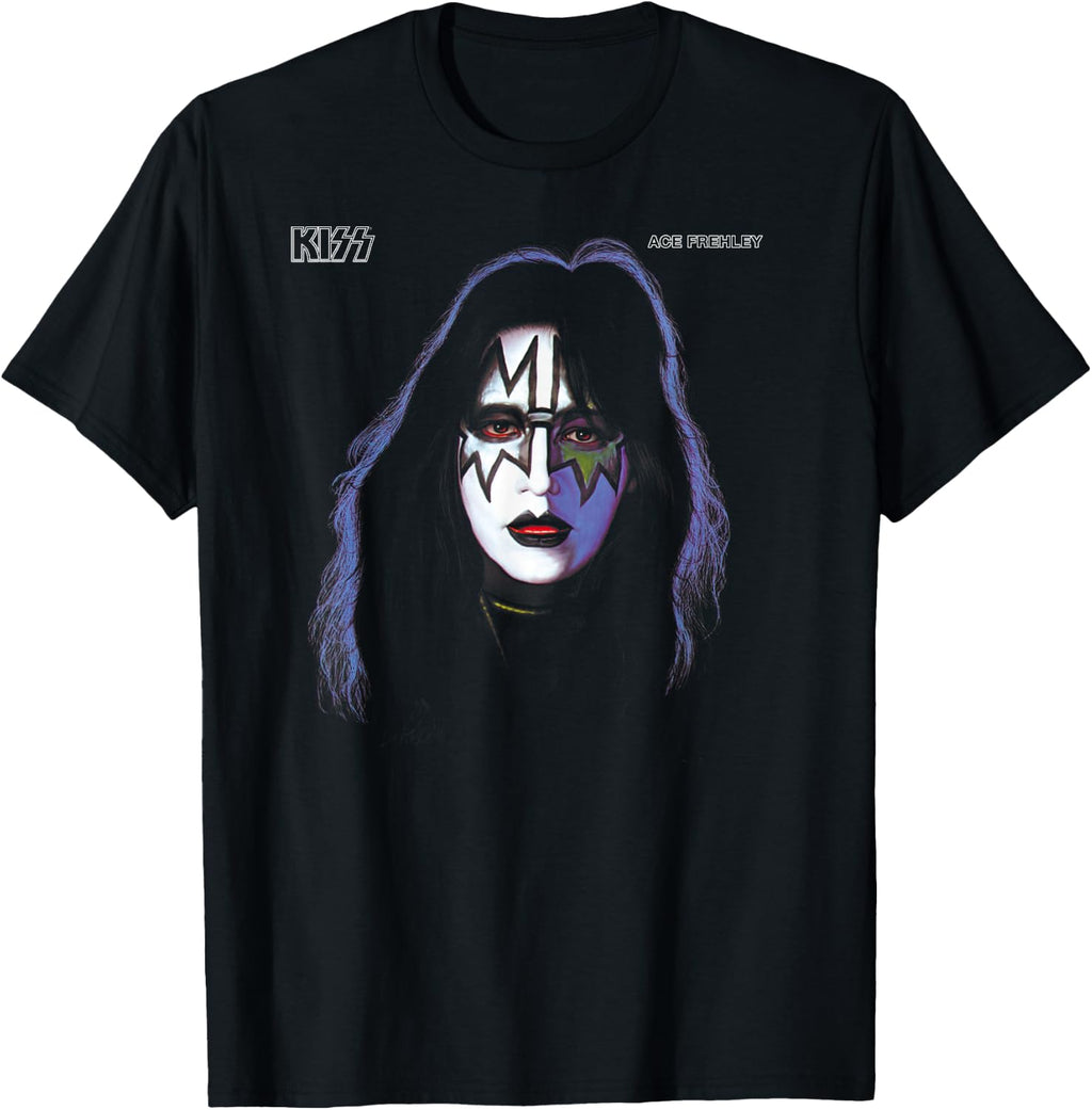 KISS - 1978 Ace Frehley Unisex-Adults Black Cotton Classic Lightweight Crew Neck Short Sleeve T-Shirt, Small