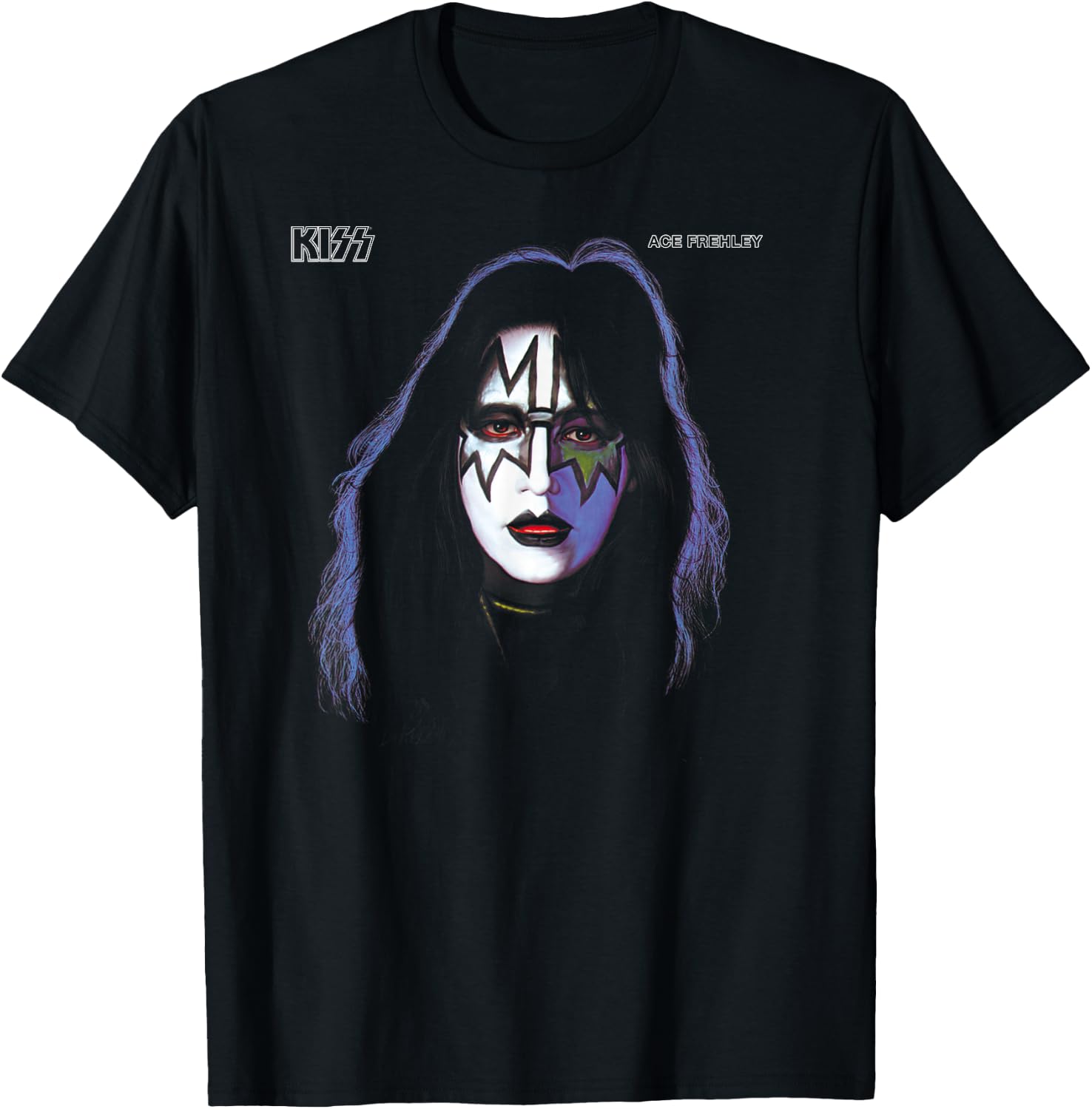 KISS - 1978 Ace Frehley Unisex-Adults Black Cotton Classic Lightweight Crew Neck Short Sleeve T-Shirt, Small