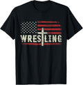 Wrestling Patriotic American Flag Cross Christian Wrestler T-Shirt