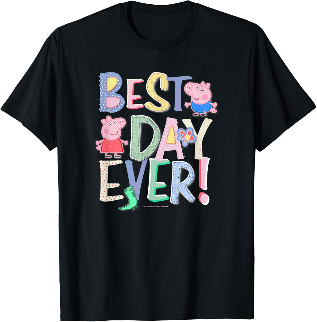 Peppa Pig Best Day Ever Colorful Font Patterns T-Shirt
