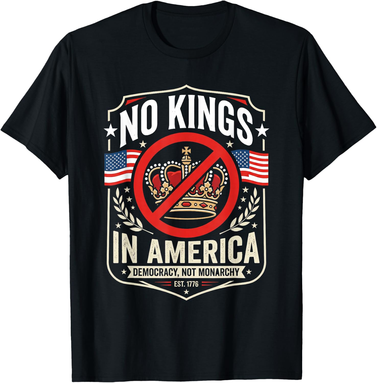 No Kings in America Since 1776 Distressed USA Flag Vintage T-Shirt