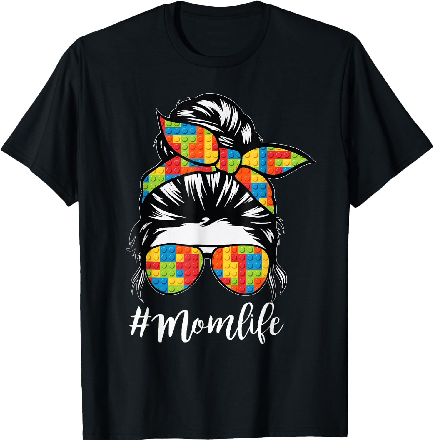 Building Block Messy Bun Mom Life Master Builder Mothers Day T Shirts Tees for Women