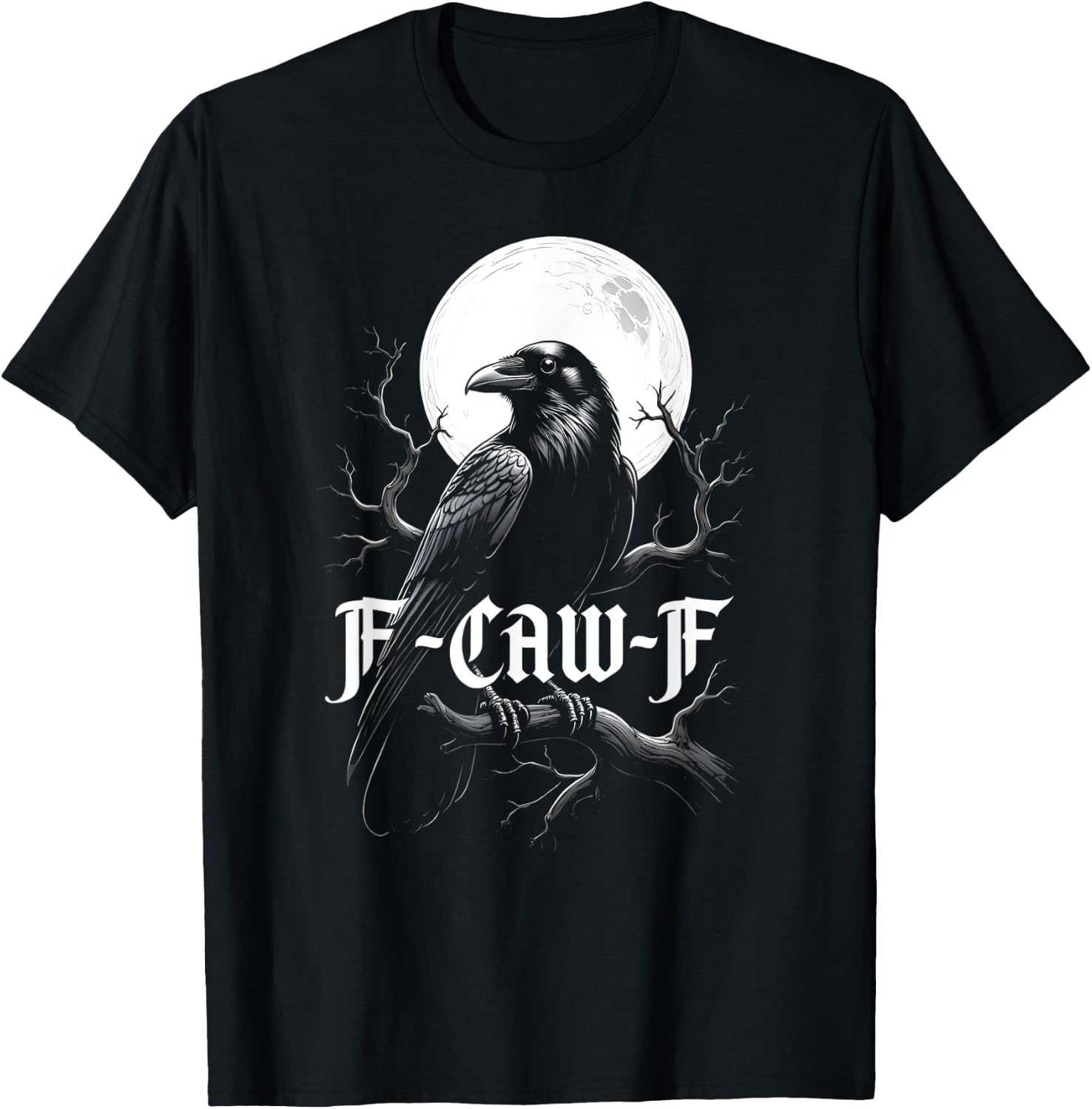 Retro Black Crow F-Caw-F Funny Black Bird moon Gothic Adult T-Shirt