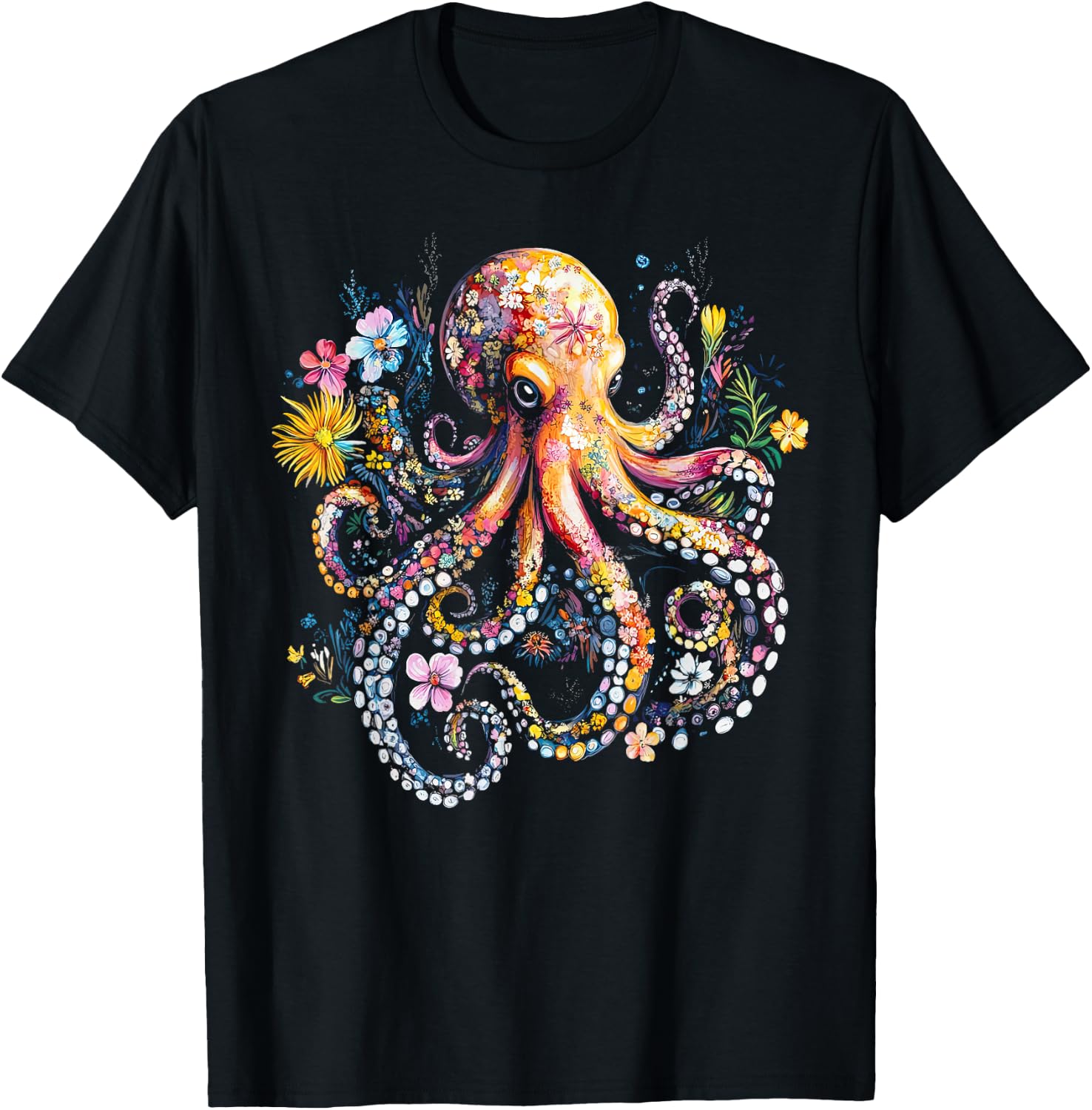 Vintage Floral Octopus Marine Biologist Ocean Sea Animal T-Shirt