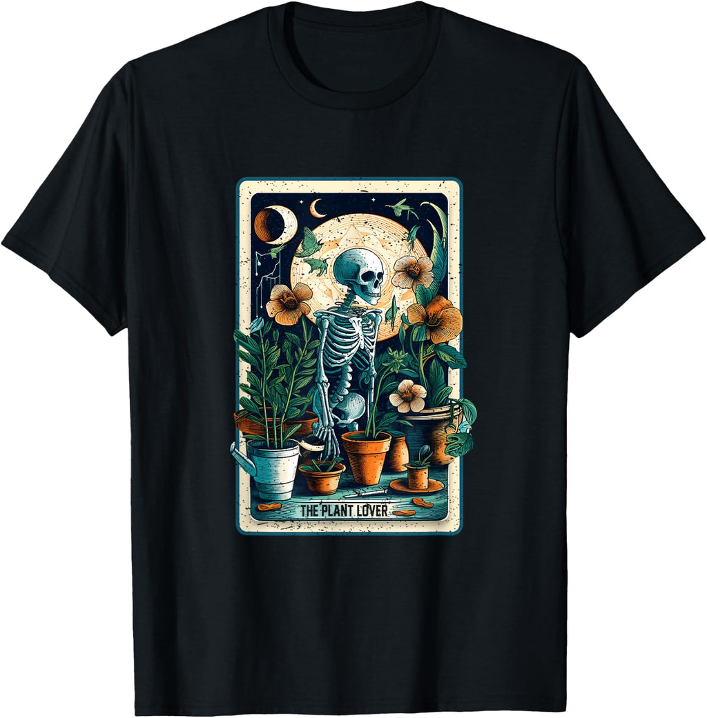 Plant Lover Gardener Tarot Card Halloween Skeleton Moon T-Shirt