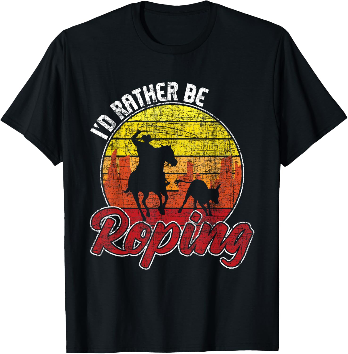 Funny Roping Shirts I'd Rather Be Roping Unisex-Adults Kids Equestrian Western Culture Lovers T-Shirt Novelty T-Shirt Black Small Crew Neck Short Sleeve