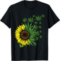 Cannabis Weed Leaf Sunflower Women Marijuana Pot Smoker T-Shirt
