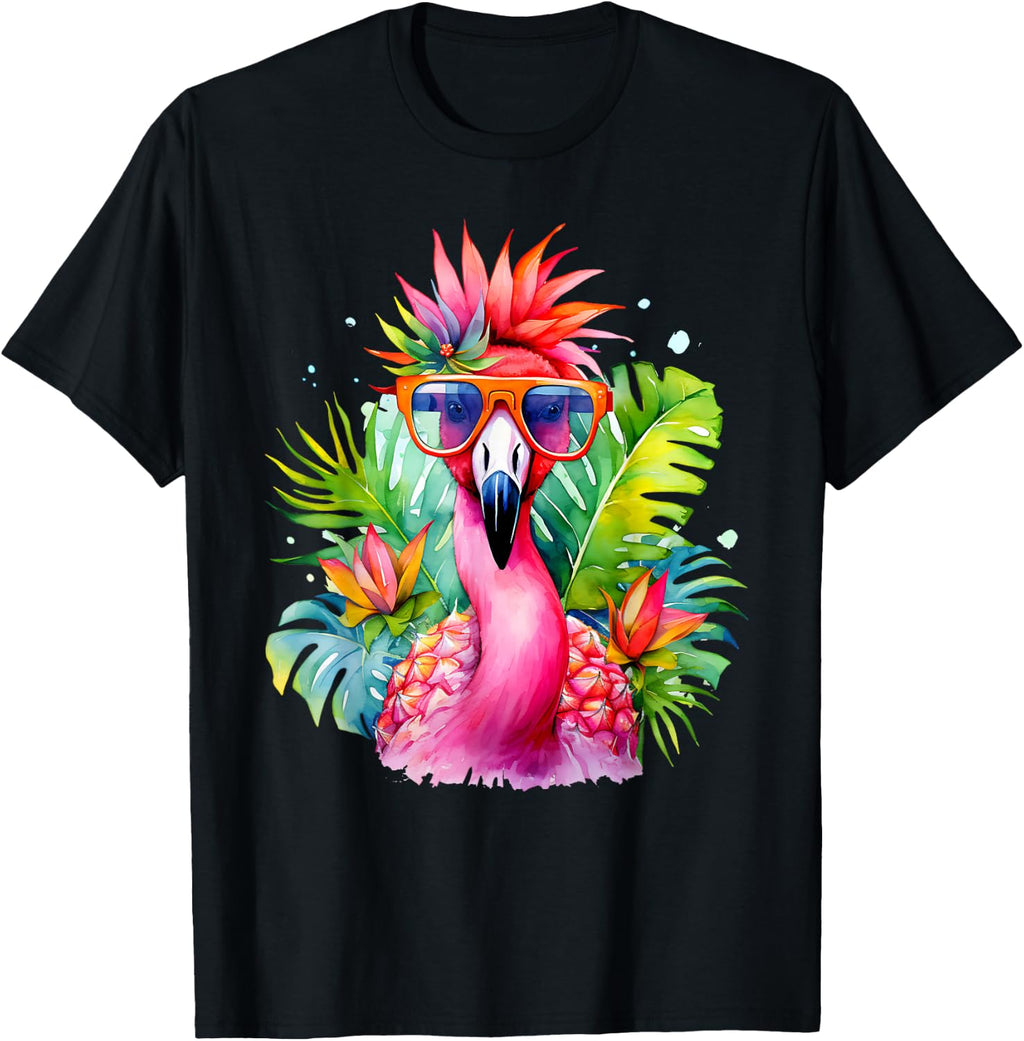 Pink Flamingo Party Tropical Bird with Sunglasses Holiday T-Shirt