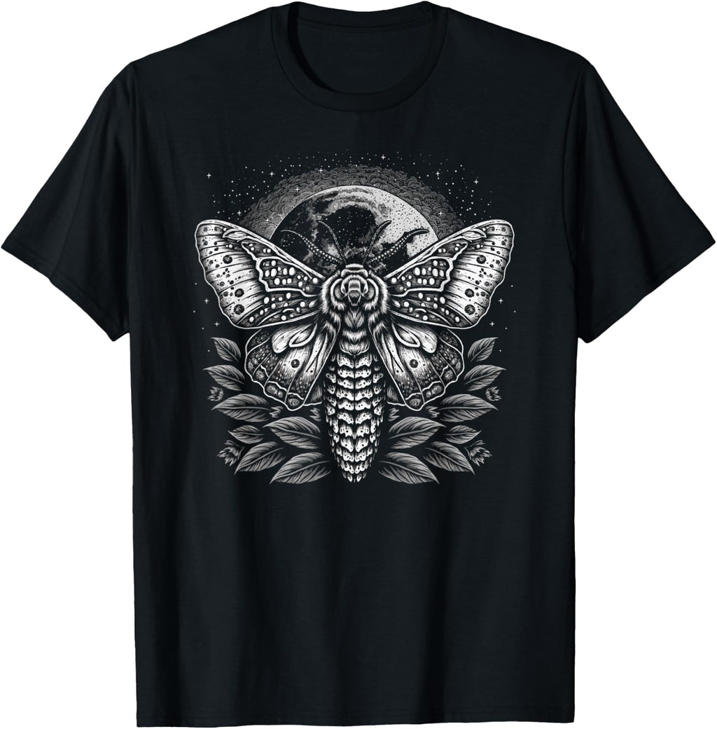 Moth Moon Night Sky Folkloric Wiccan Nature Goth Version 2 T-Shirt