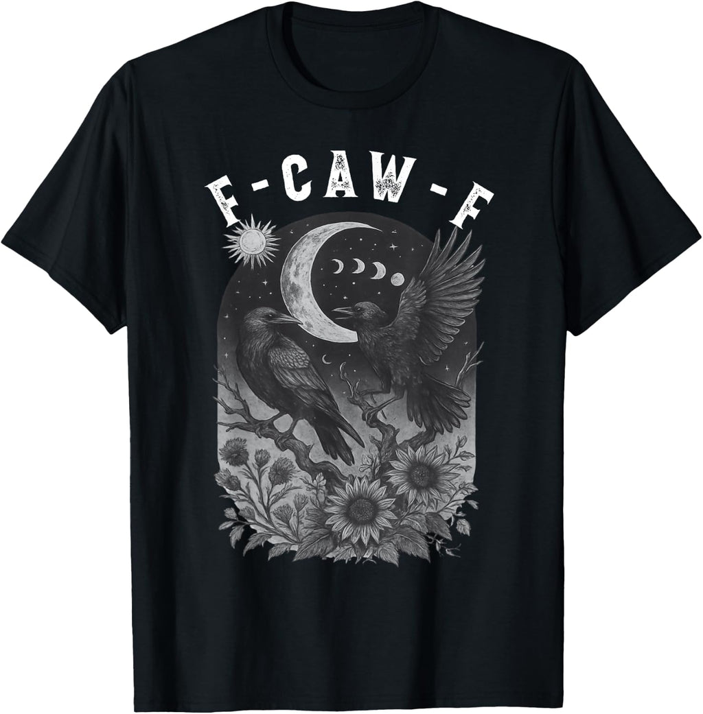F-Caw-F Black Crow Bird Retro Vintage Gothic Moon F-Caw-F T-Shirt