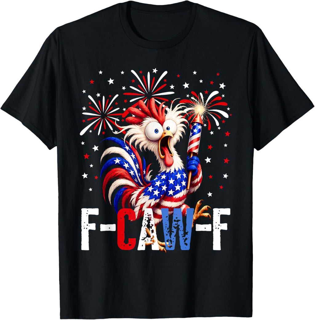 F Caw F Funny 4th of July American Flag Rooster Meme T-Shirt