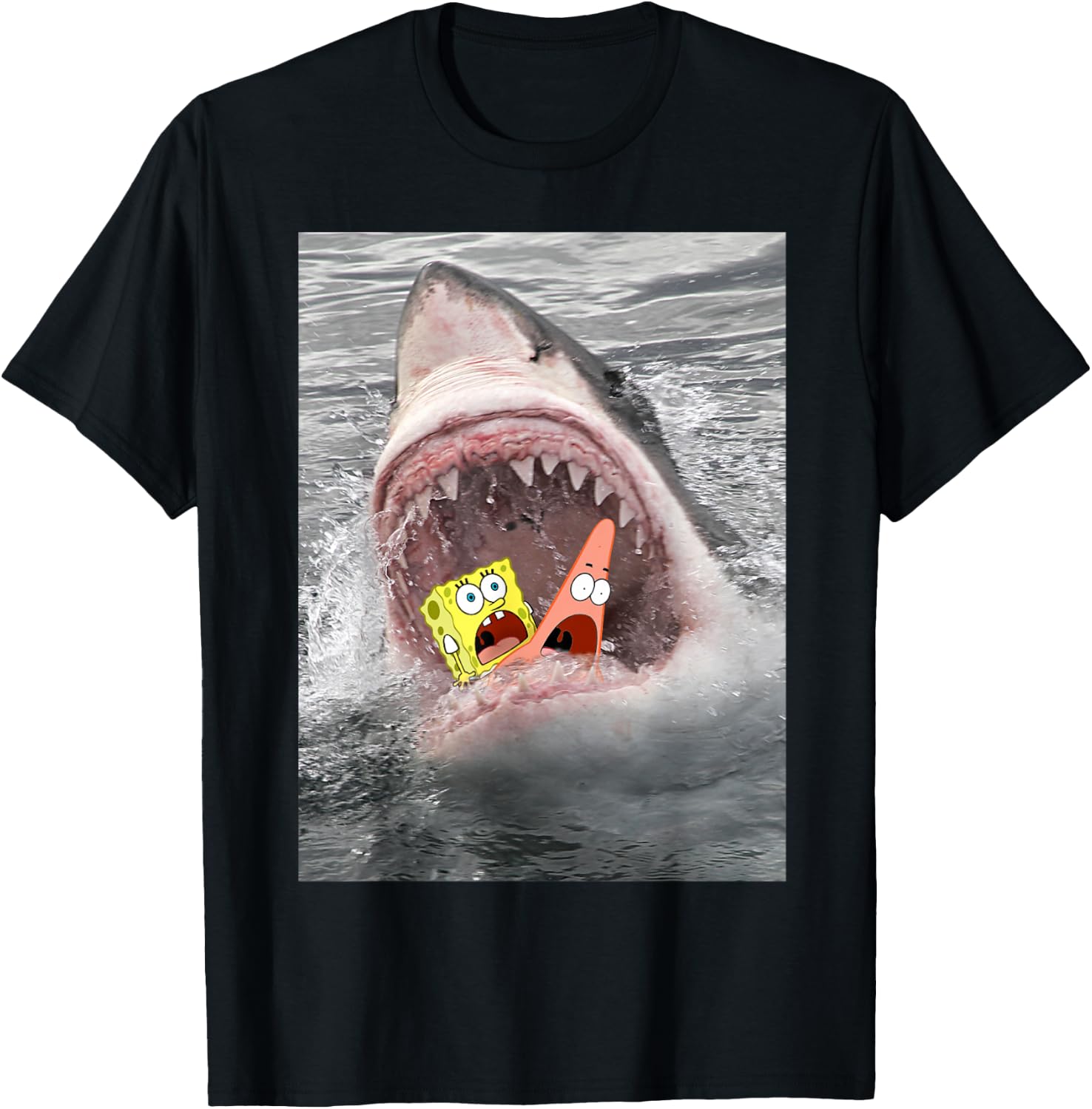 Spongebob Squarepants Shark Attack Humorous Funny T-Shirt Tee for Men and Women