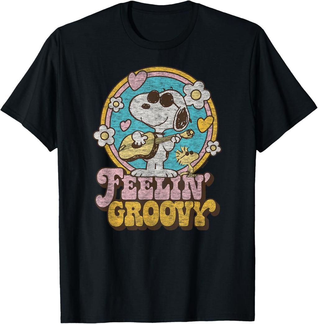 Peanuts Feelin' Groovy Snoopy and Woodstock Funny Graphic Tees T Shirts