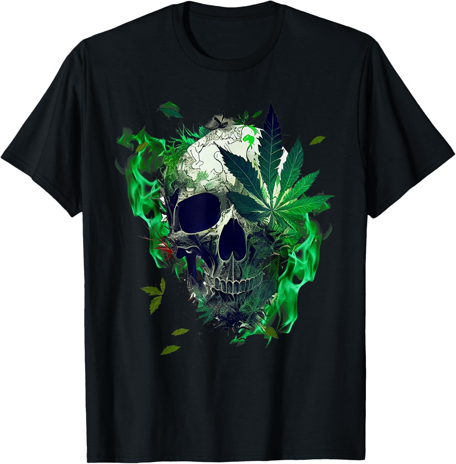Marijuana Skull Smoke Weed Cannabis 420 Pot Leaf Sugar Skull T-Shirt