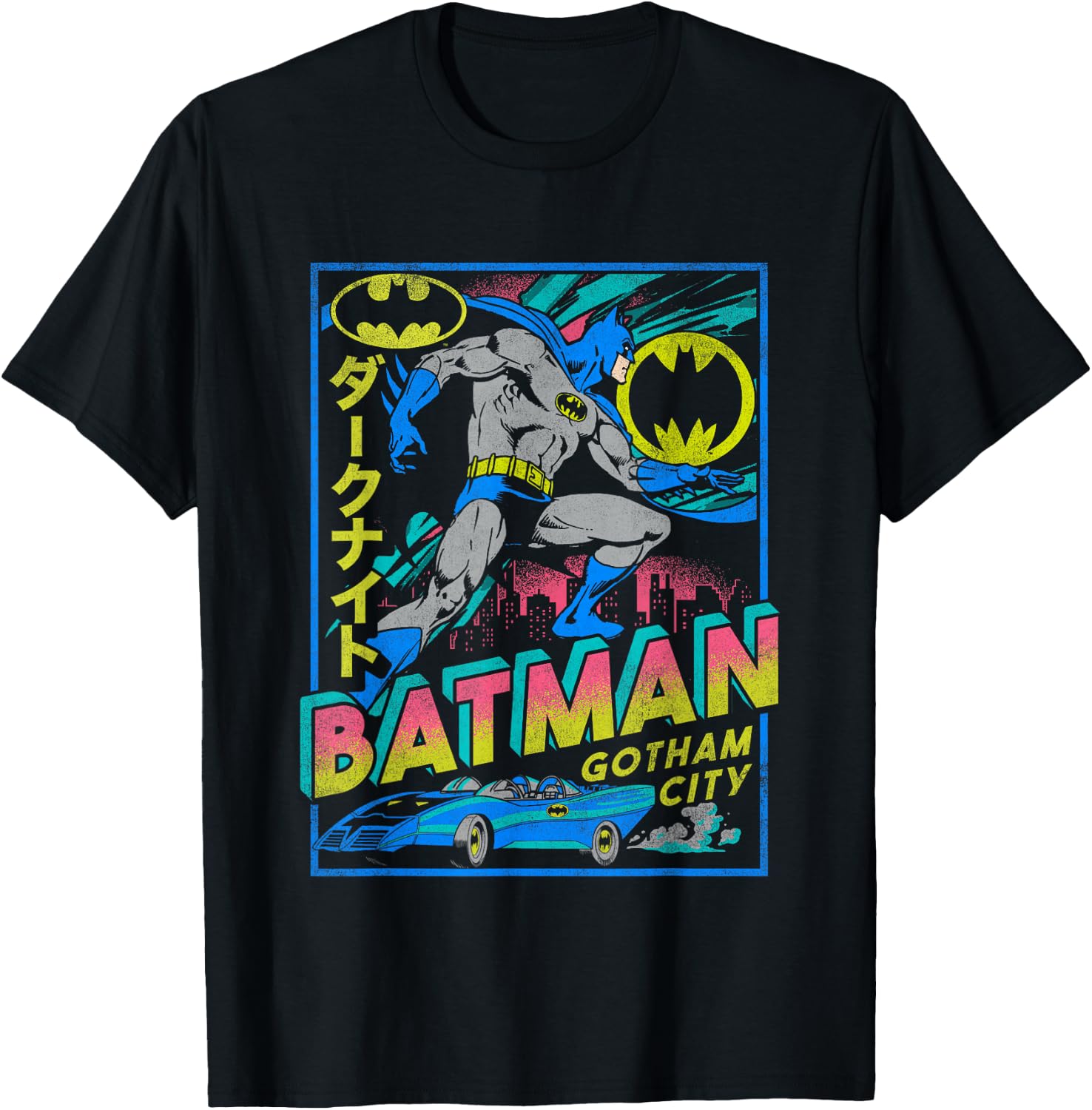 DC Comics Batman Neon Gotham City Kanji Poster T-Shirt