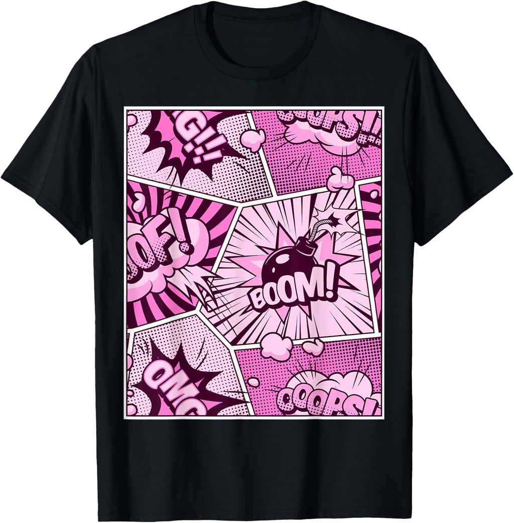 Comic Book Pink Color Graphic T-Shirt