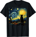 Funny Cat Starry Night Van Gogh Art T Shirts for Cat Lovers Mom Dad Tees