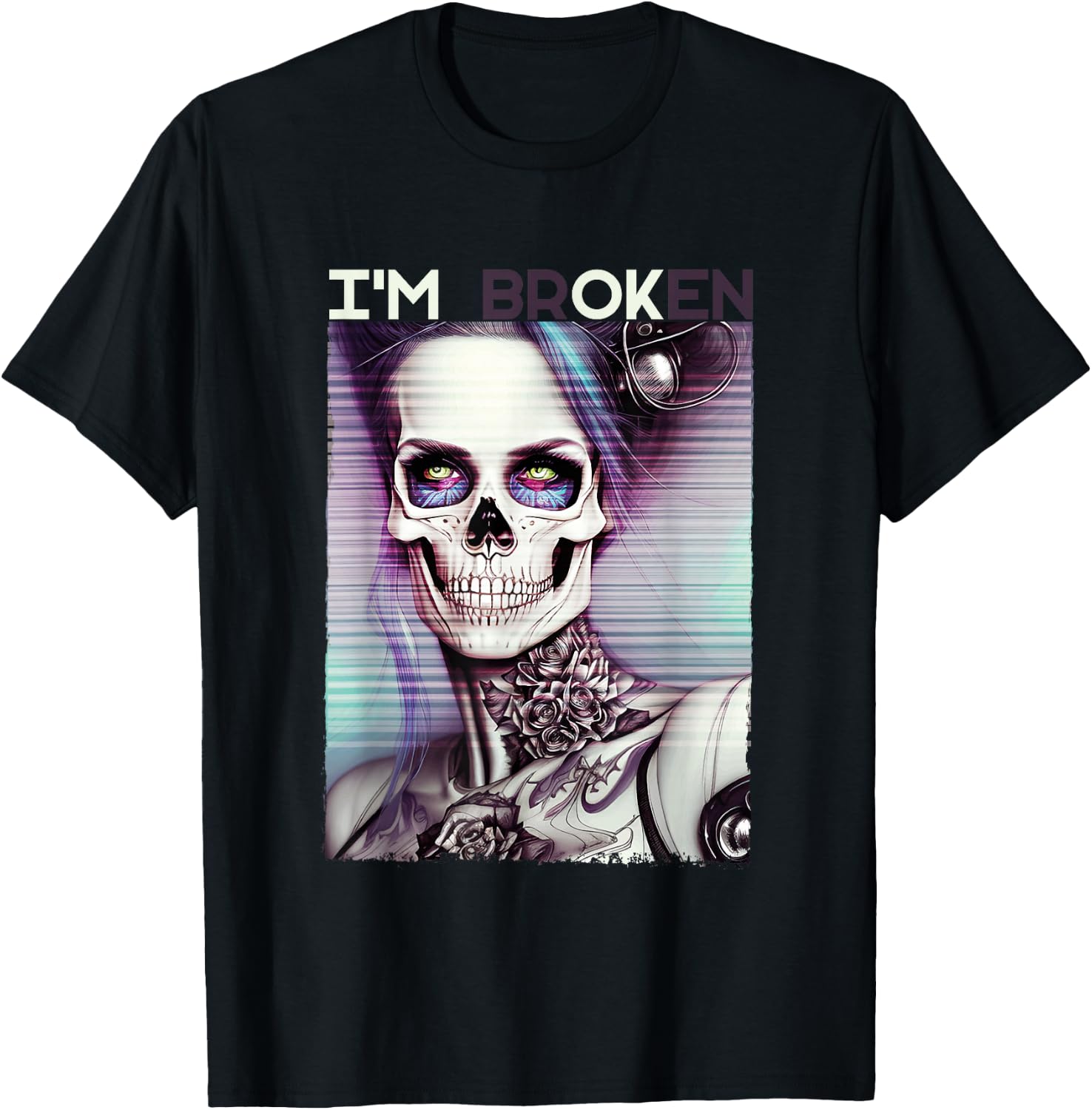 Futuristic Cyber Skull Punk Japanese Vaporvave Glitch Otaku T-Shirt
