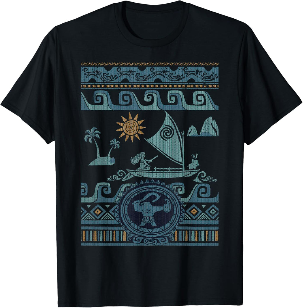 Disney Moana Stitch Ocean Voyage Pattern Ugly Sweater Style T-Shirt