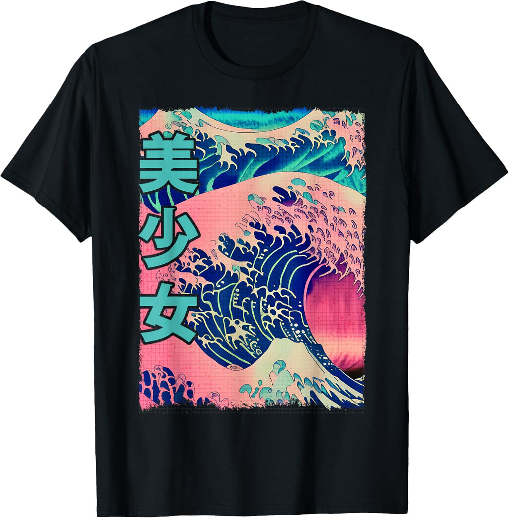 Vaporwave Cyber Pastel Punk Retro Japanese Great Wave Anime T-Shirt