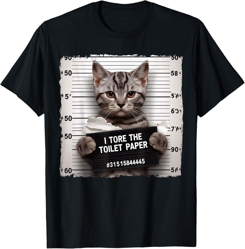 Cute Cat Mugshot Humorous Cat for Cats Lover Cat Mom Cat Dad T-Shirt