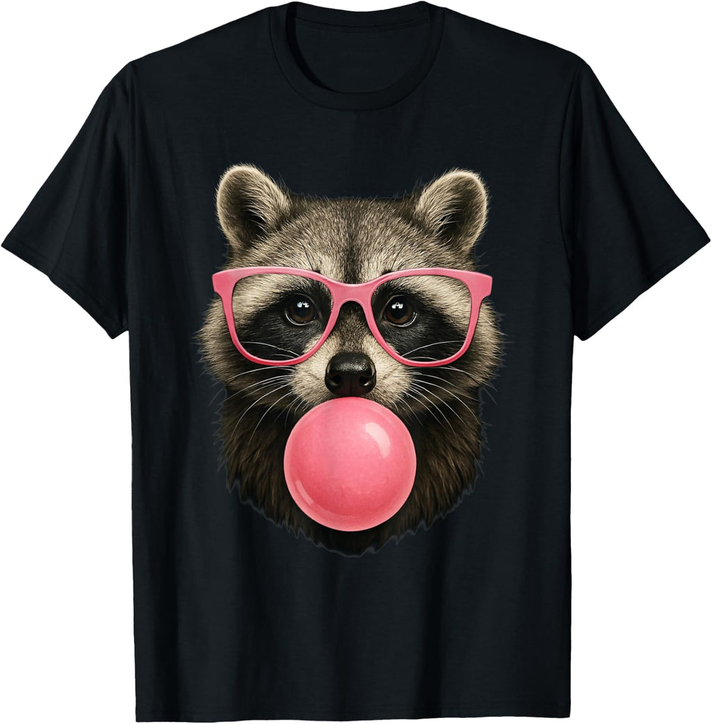 Cool Raccoon Face Eating Gum and Makes A Bubble Cute Raccoon T-Shirt