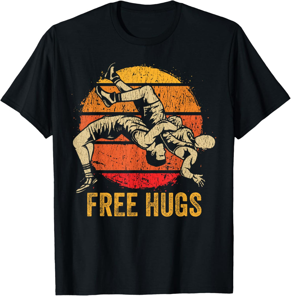 Funny Wrestling Free Hugs Wrestling Mom Men Boys Kids T-Shirt