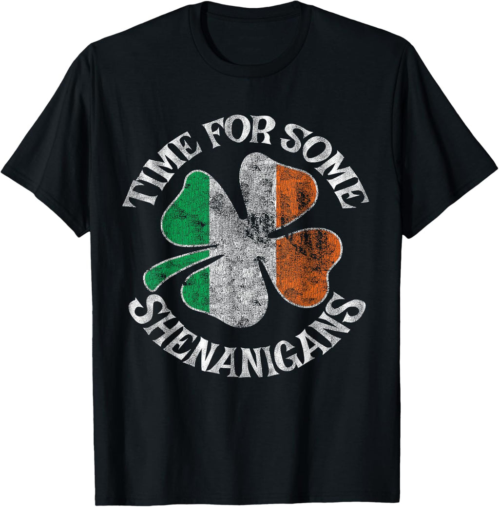 St. Patrick's Time for Some Shenanigans Clover Funny Party T-Shirt Small