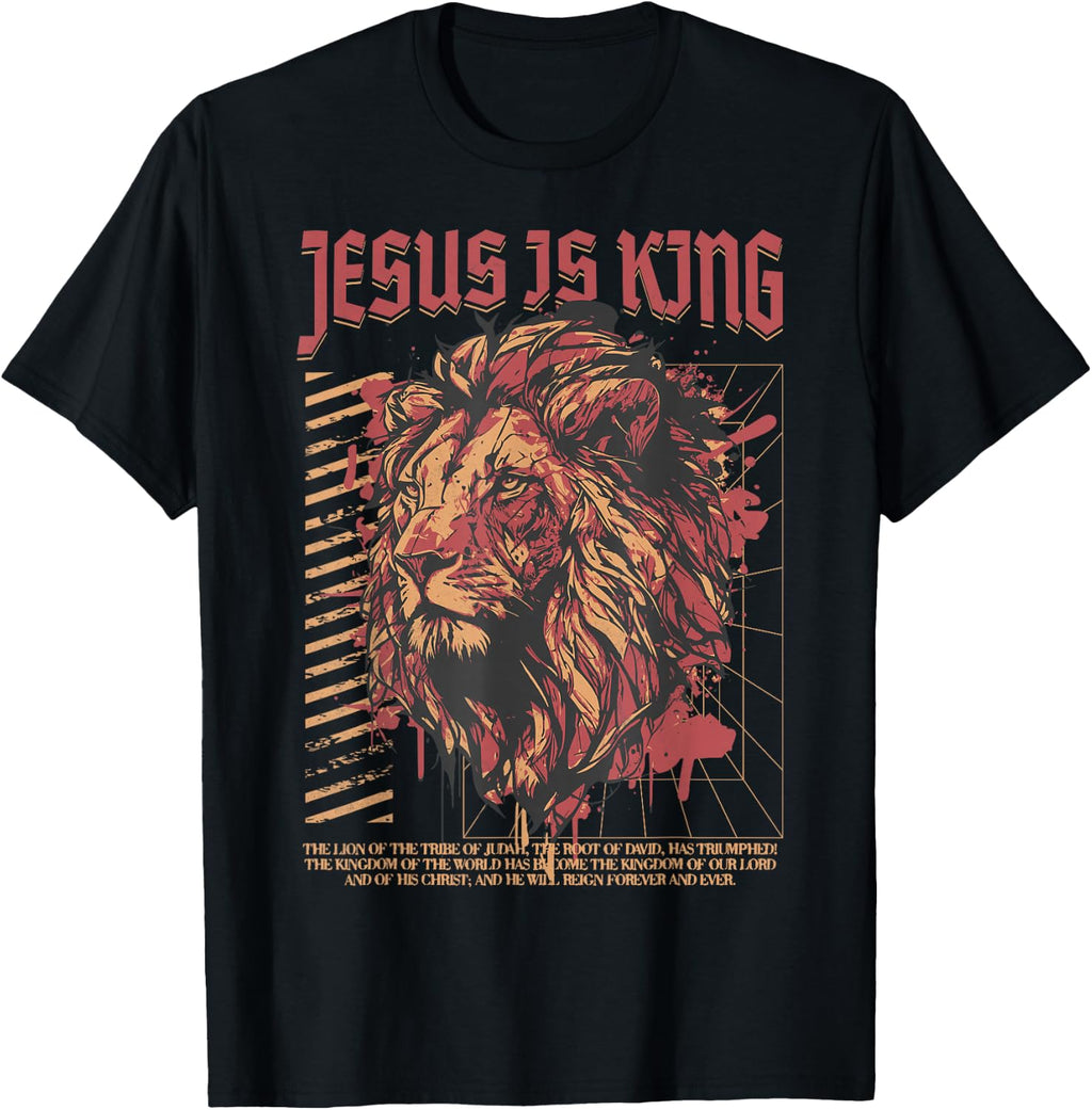 Jesus is King Christian Lion Bible Scripture Faith Quote T-Shirt