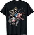 Fishing American Flag Bass Fish Skull Skeleton Fisherman T-Shirt