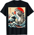 Funny Cat Shirts Catzilla Japanese Art Vintage Tees T Shirts for Men Women Kids Cat Lover Gifts