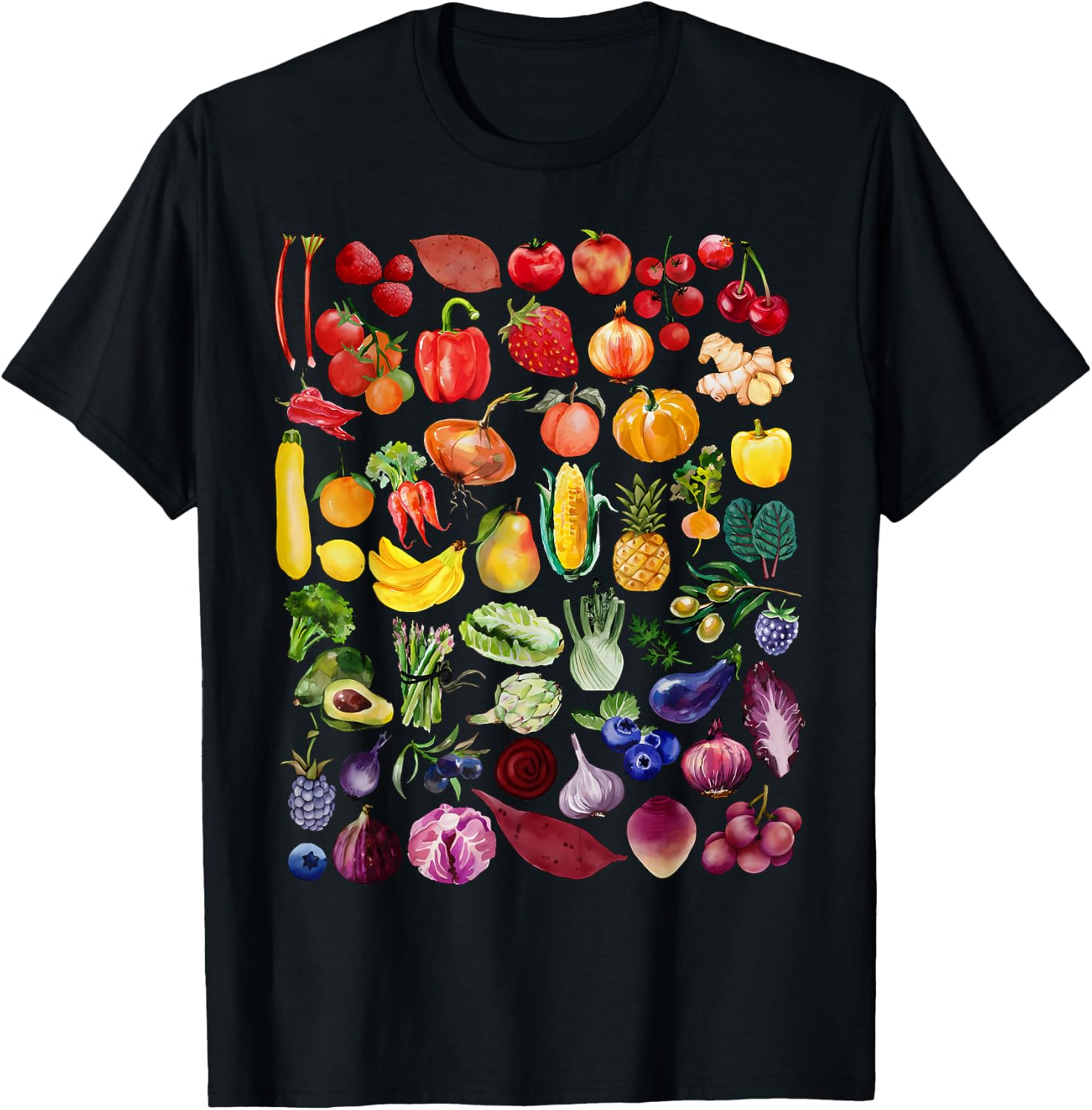 Rainbow Fruit and Vegetable Vegans Gardeners Vegetarian Day T-Shirt