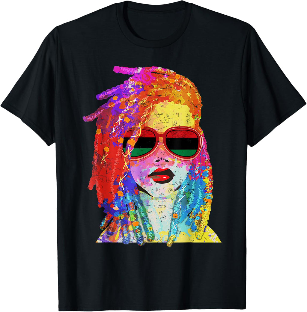 Loc'd Hair Black Queen Afro Woman Melanin Girl Art T-Shirt Small