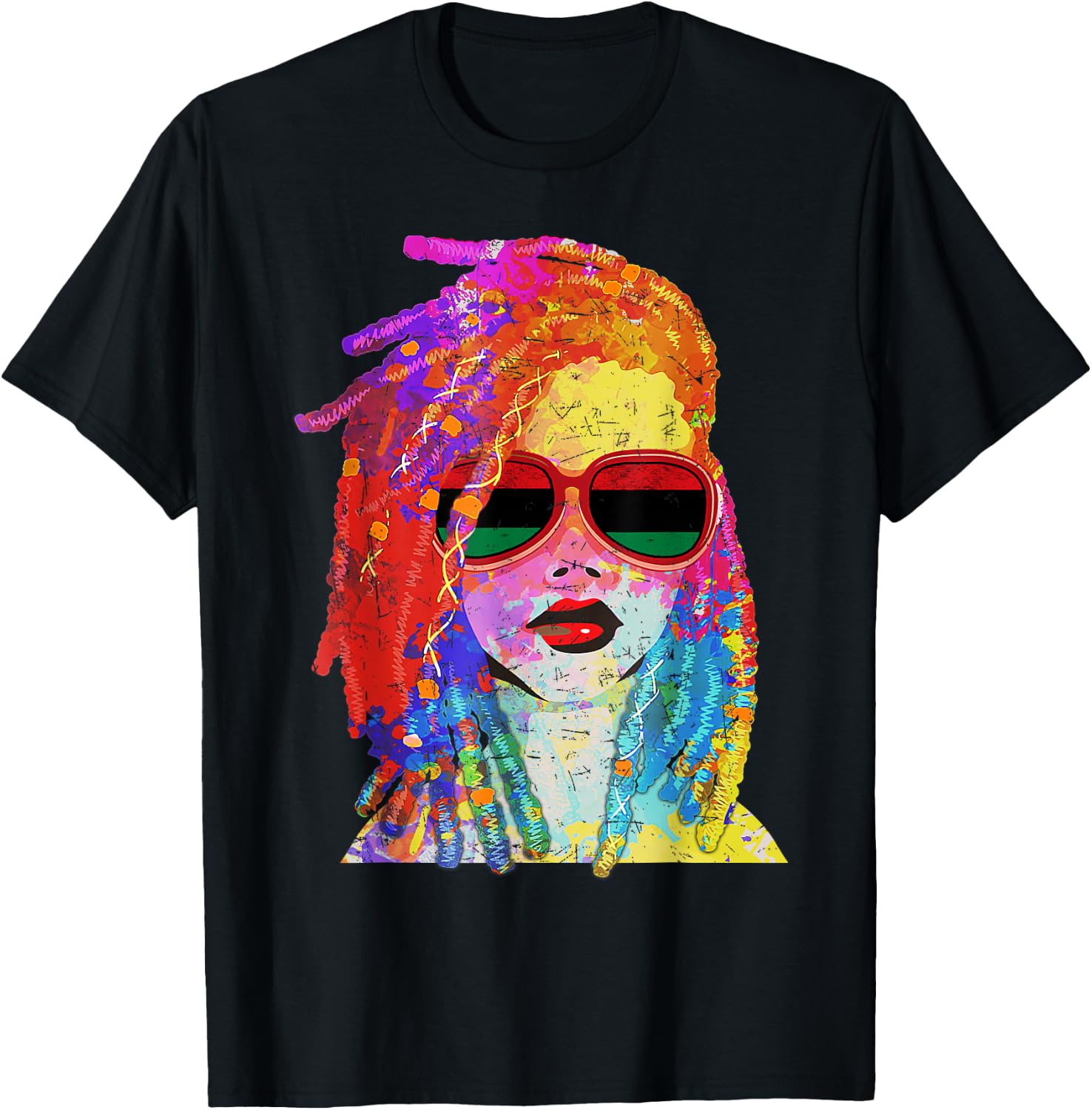 Loc'd Hair Black Queen Afro Woman Melanin Girl Art T-Shirt Small