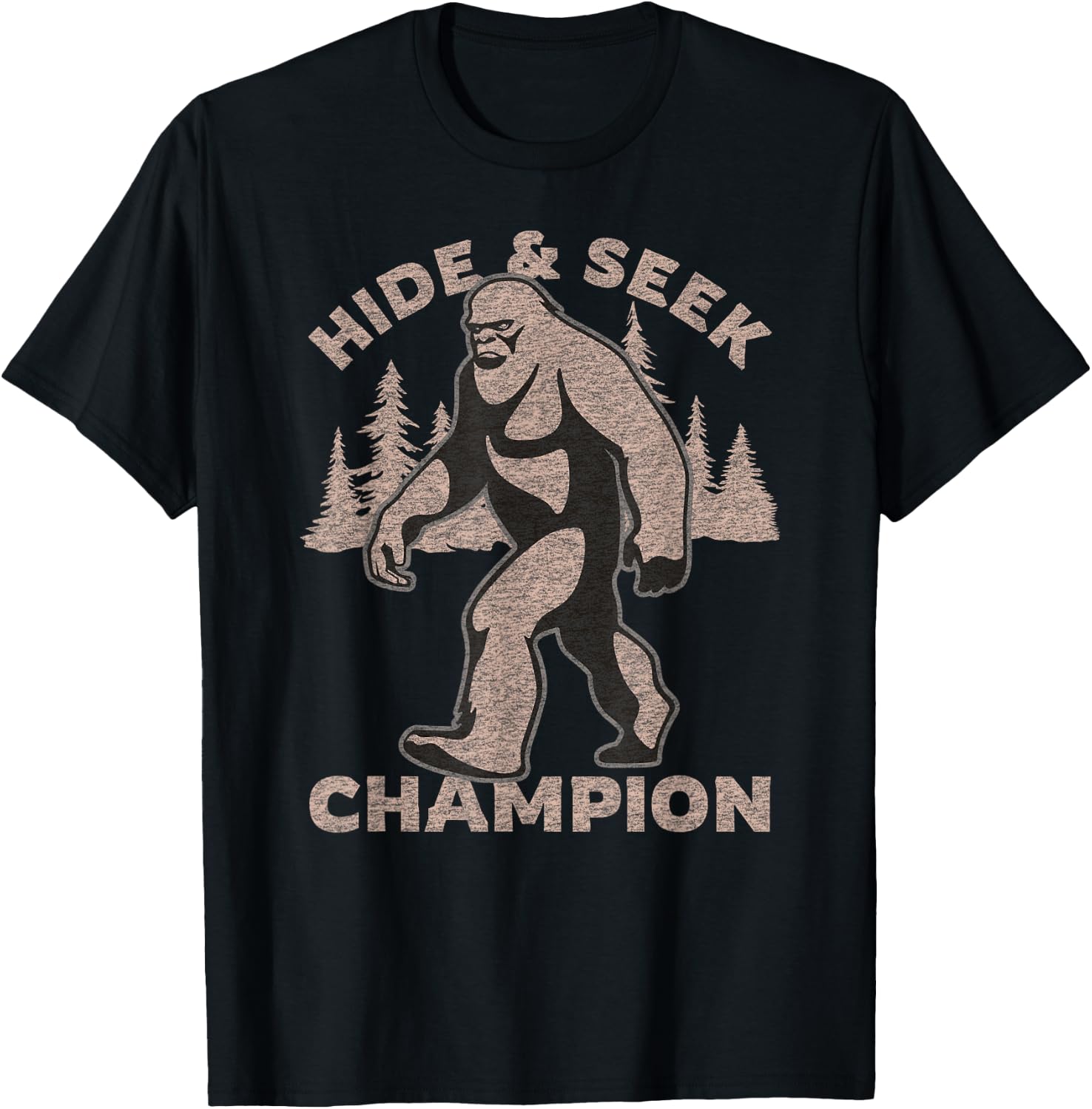 Funny Bigfoot Graphic Print Hide and Seek Champion T-Shirt