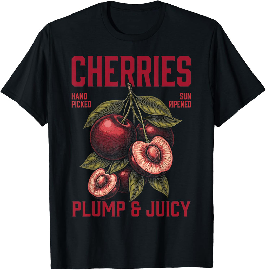 Cherry Fruit Shirt Women Vintage Label Botanical Plump Juicy T-Shirt