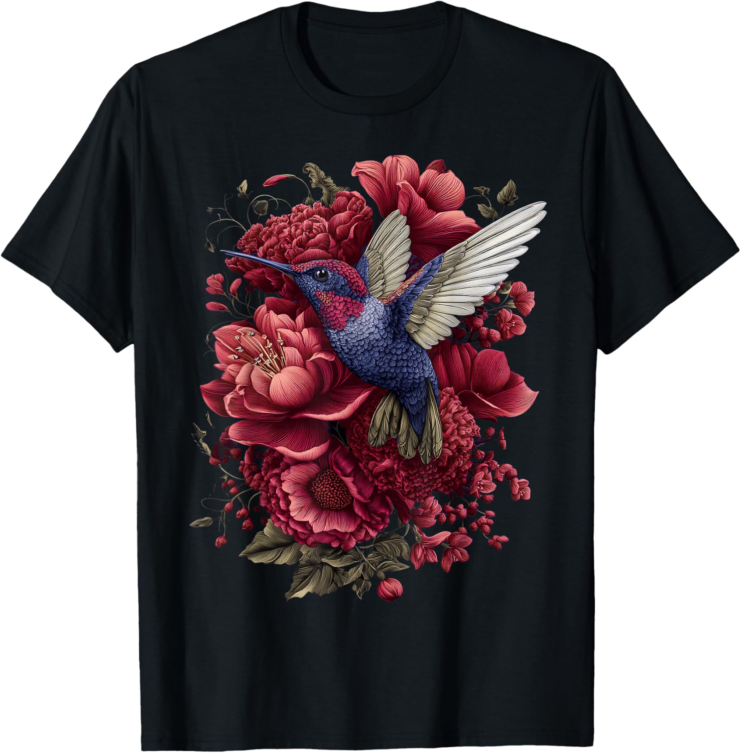 Enchanted Hummingbird Rose, Cottagecore Vintage Floral Bird T-Shirt