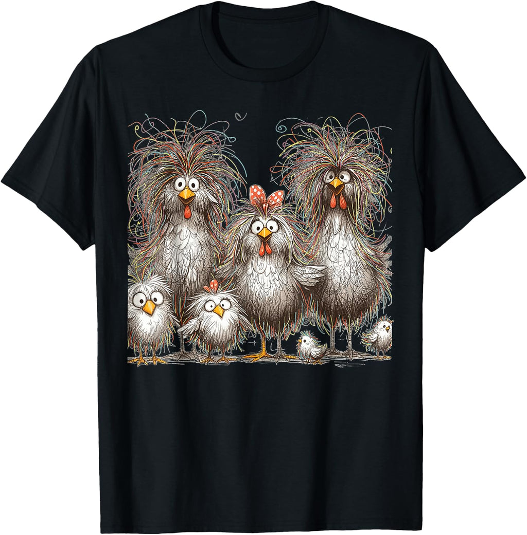 Eagerlys Colorful Funny Chicken Art, Crazy Chicken Family T-Shirt