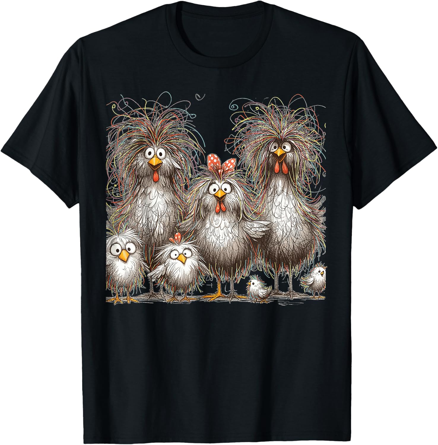 Eagerlys Colorful Funny Chicken Art, Crazy Chicken Family T-Shirt
